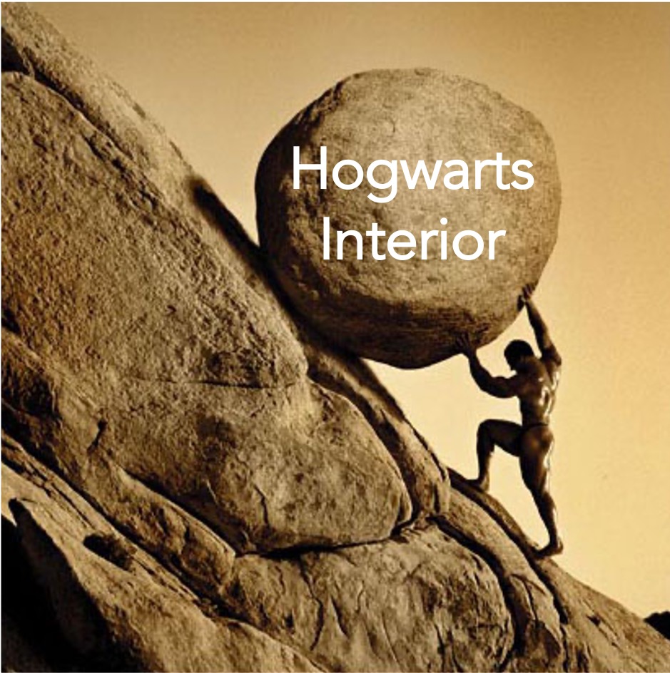 Sisyphus pushing a boulder uphill